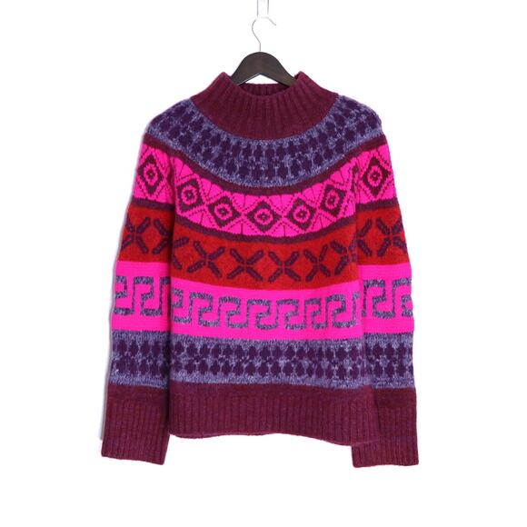 SAYLOR NWT Candace Mock Neck Sweater Fair Isle Fluorescent Women's M - Picture 1 of 10